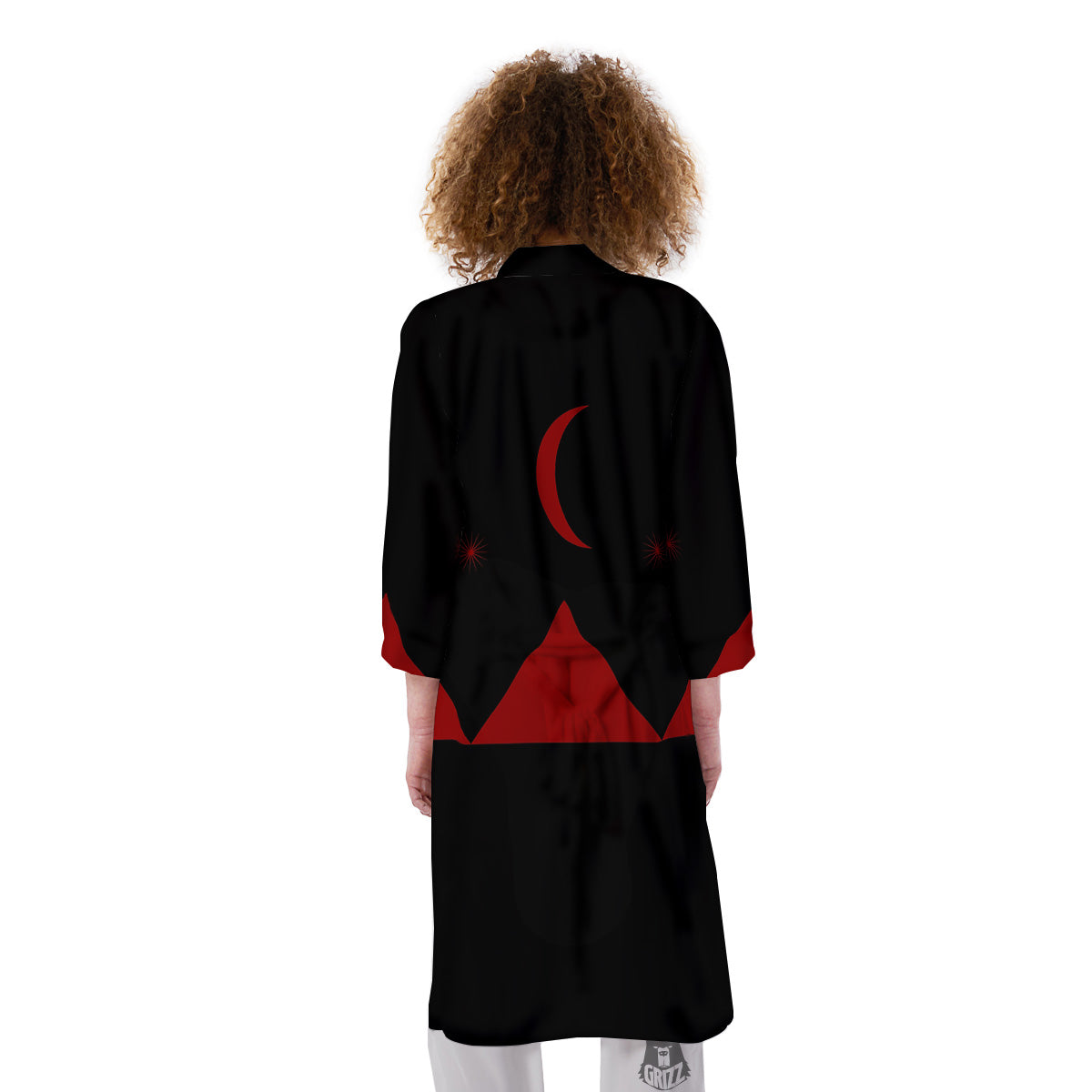 Pyramid Red Moon Print Kimono-grizzshop