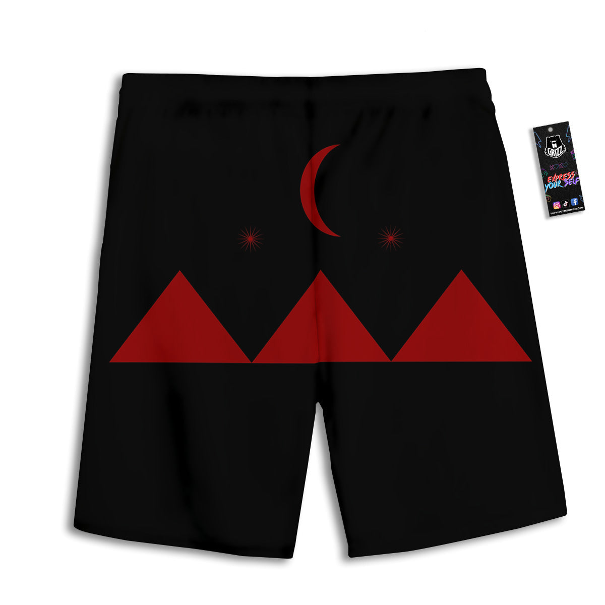 Pyramid Red Moon Print Men's Athletic Shorts