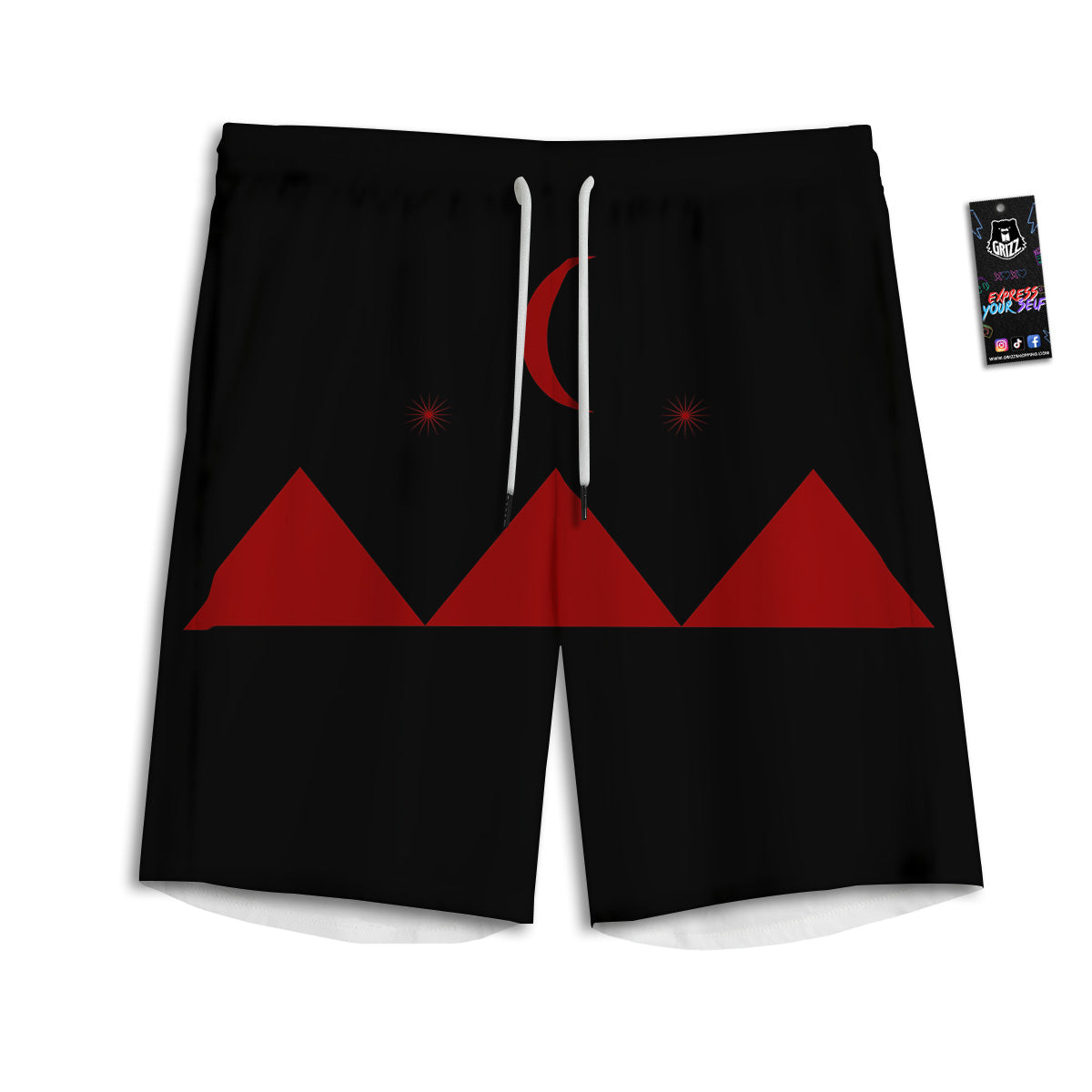 Pyramid Red Moon Print Men's Athletic Shorts