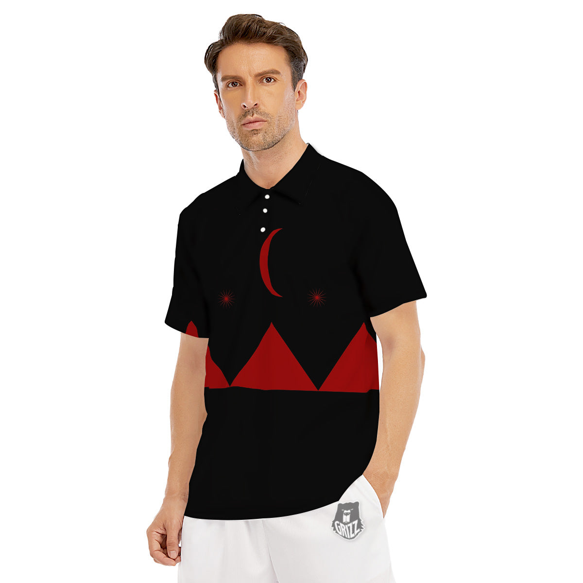 Pyramid Red Moon Print Men's Golf Shirts-grizzshop