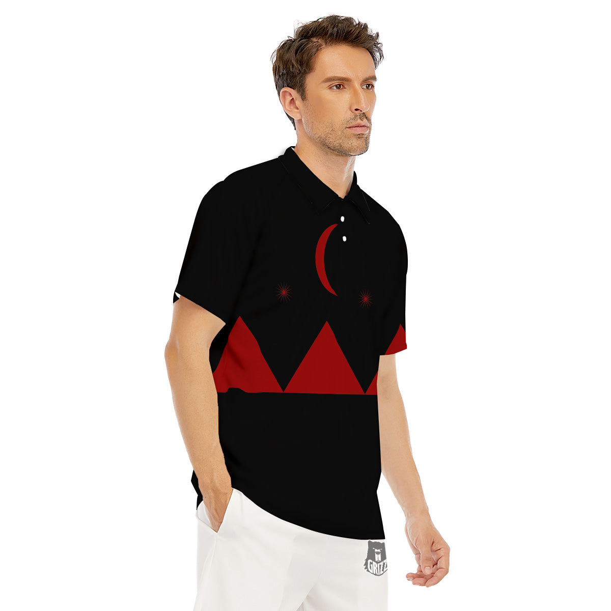 Pyramid Red Moon Print Men's Golf Shirts-grizzshop