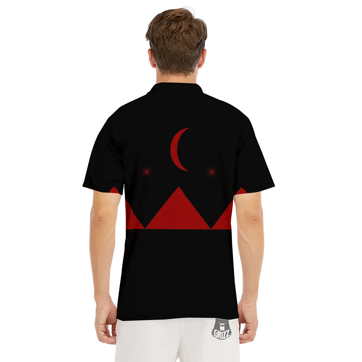Pyramid Red Moon Print Men's Golf Shirts-grizzshop
