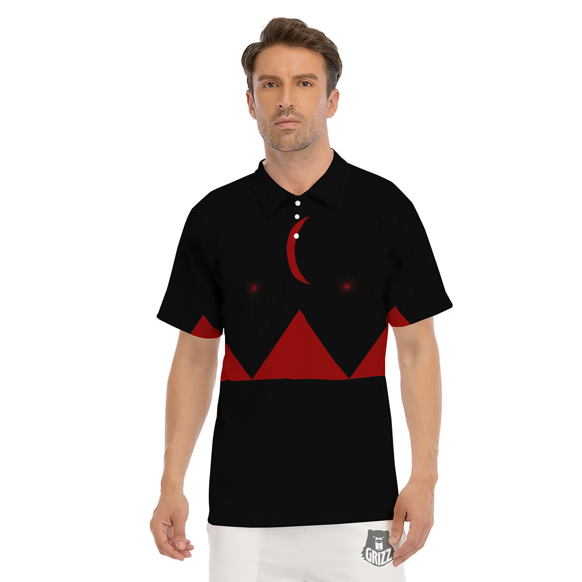 Pyramid Red Moon Print Men's Golf Shirts-grizzshop