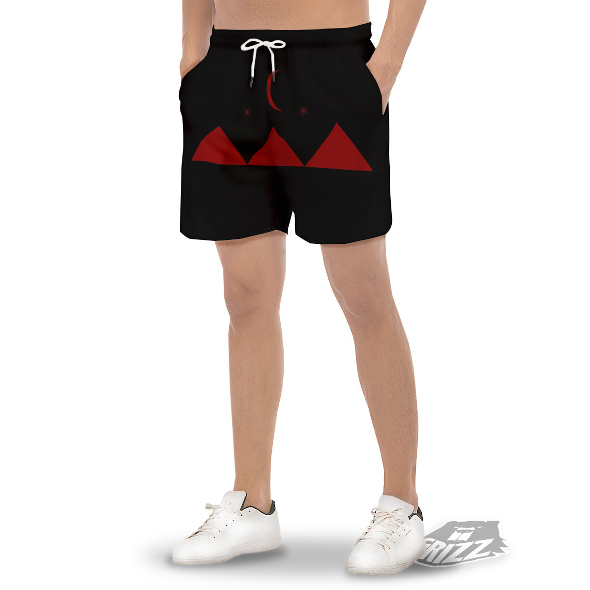 Pyramid Red Moon Print Men's Gym Shorts-grizzshop