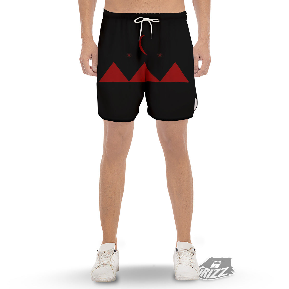 Pyramid Red Moon Print Men's Gym Shorts-grizzshop