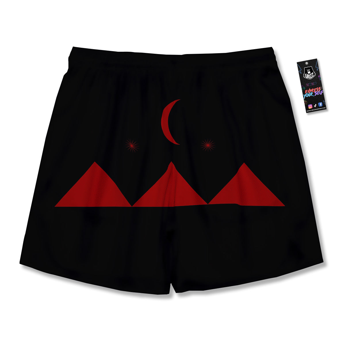 Pyramid Red Moon Print Men's Running Shorts-grizzshop