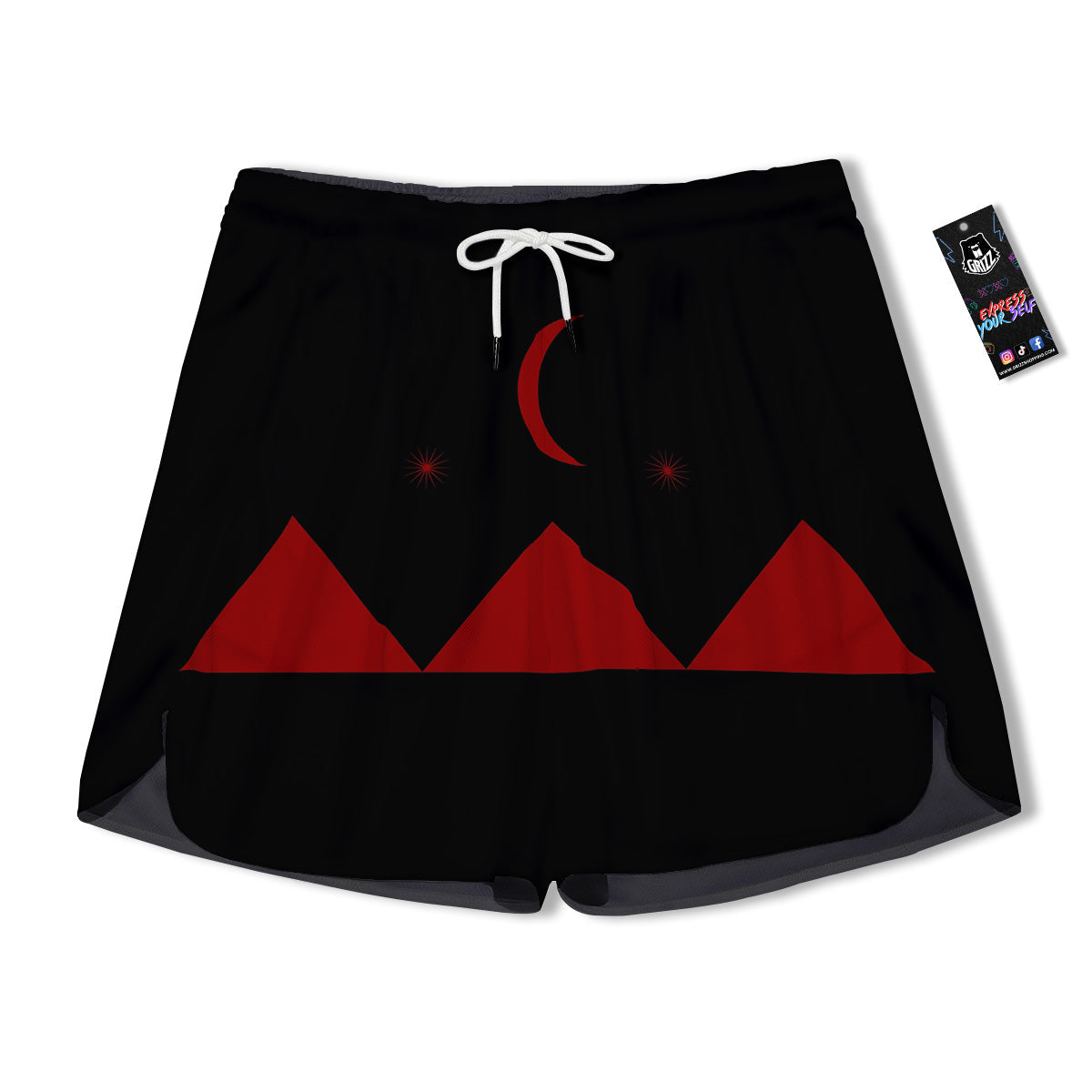 Pyramid Red Moon Print Men's Running Shorts-grizzshop