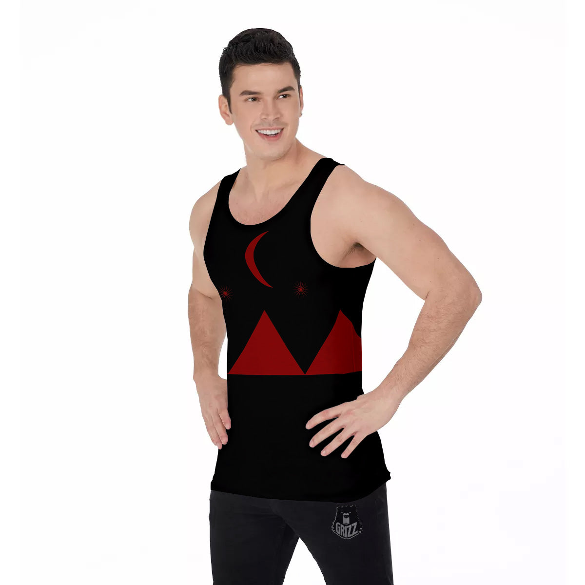 Pyramid Red Moon Print Men's Tank Top-grizzshop