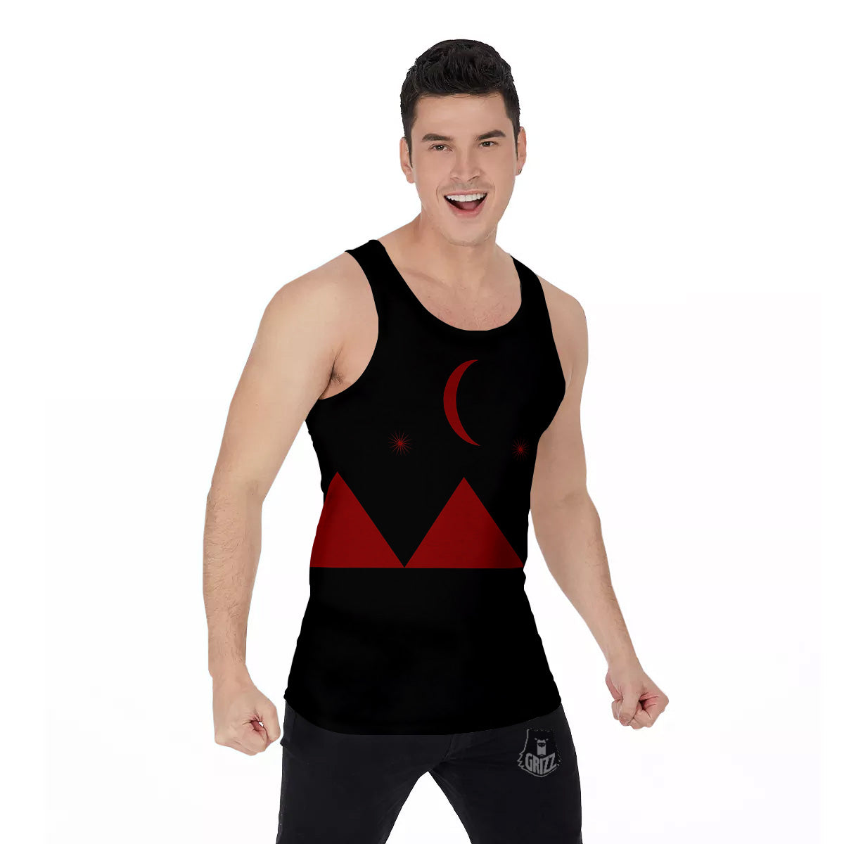 Pyramid Red Moon Print Men's Tank Top-grizzshop