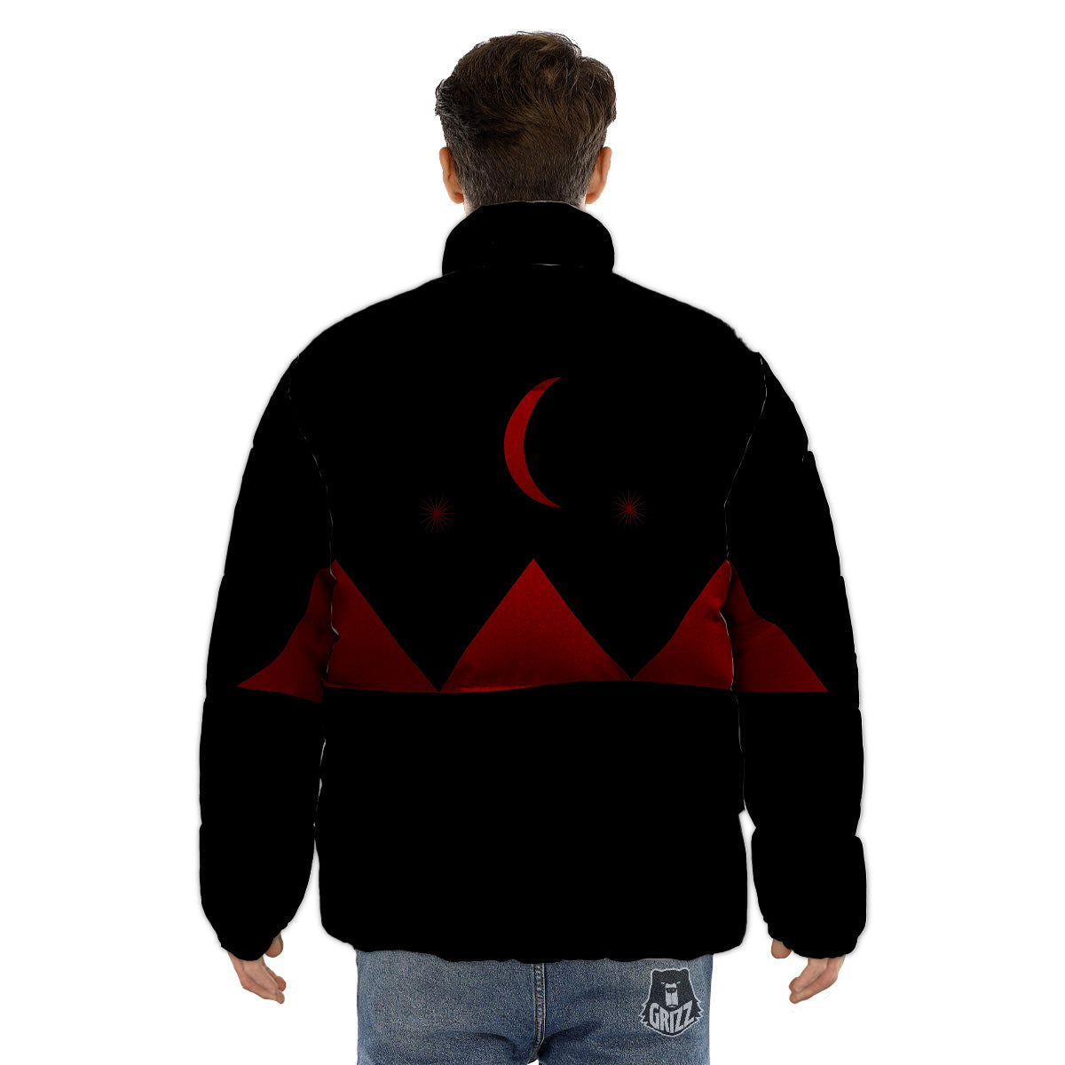 Pyramid Red Moon Print Puffer Jacket-grizzshop