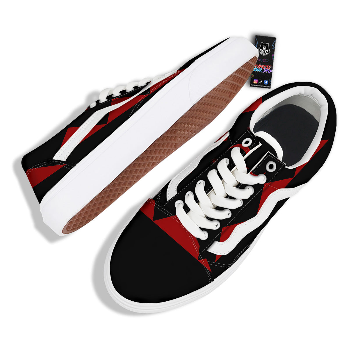 Pyramid Red Moon Print Skate Shoes-grizzshop