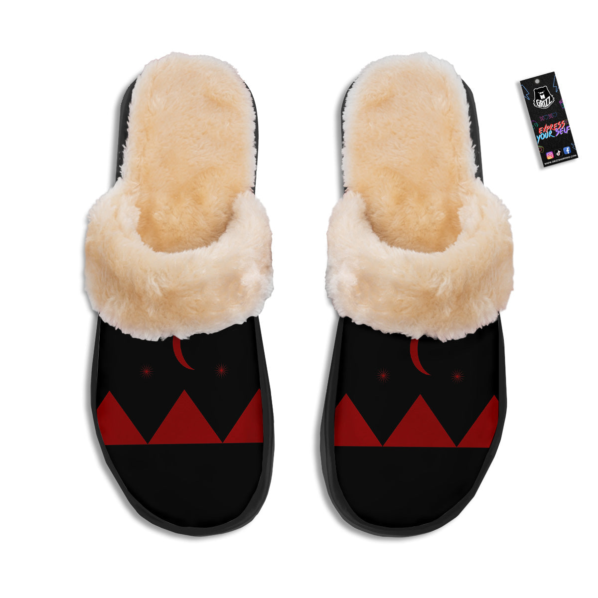Pyramid Red Moon Print Slippers-grizzshop