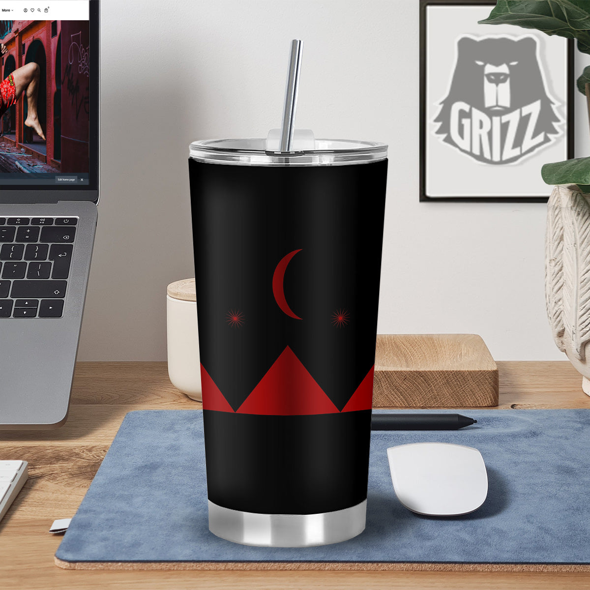 Pyramid Red Moon Print Tumbler-grizzshop