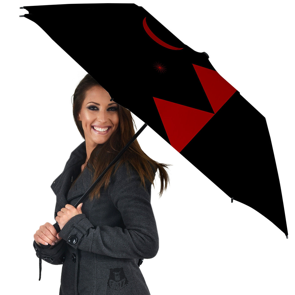 Pyramid Red Moon Print Umbrella-grizzshop