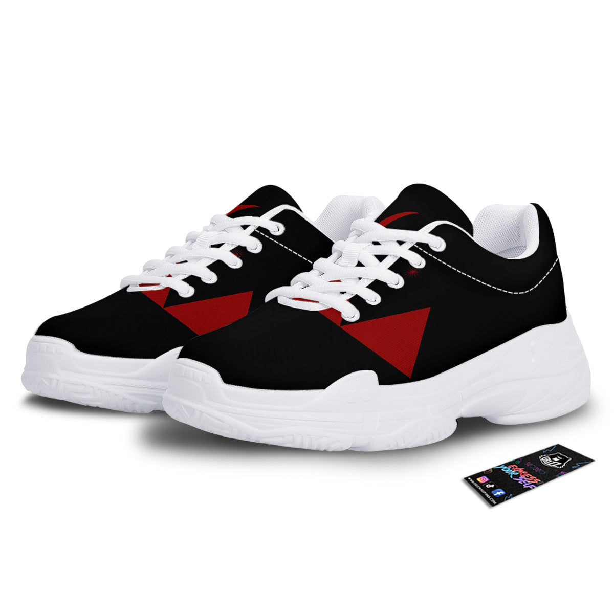 Pyramid Red Moon Print White Chunky Shoes-grizzshop