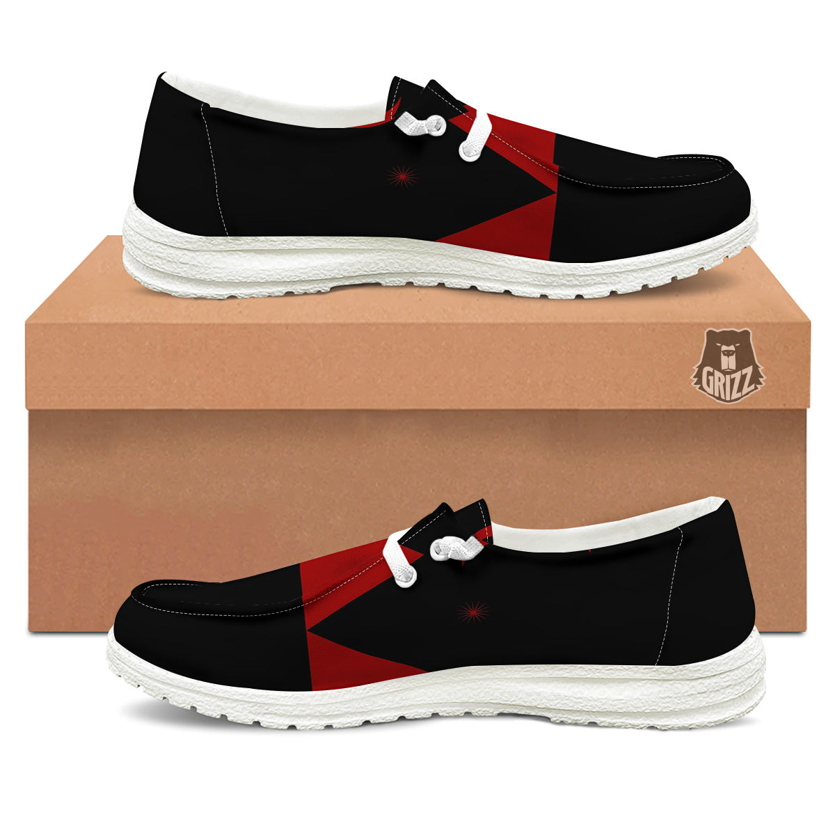 Pyramid Red Moon Print White Loafers-grizzshop