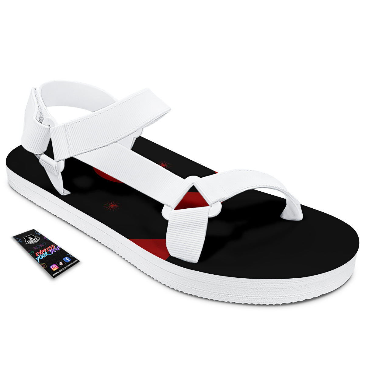 Pyramid Red Moon Print White Open Toe Sandals-grizzshop