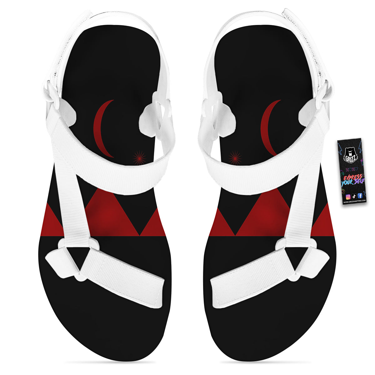 Pyramid Red Moon Print White Open Toe Sandals-grizzshop