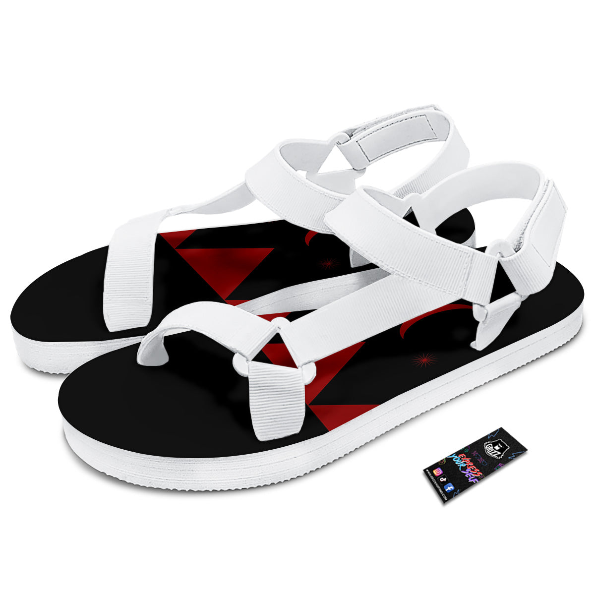 Pyramid Red Moon Print White Open Toe Sandals-grizzshop