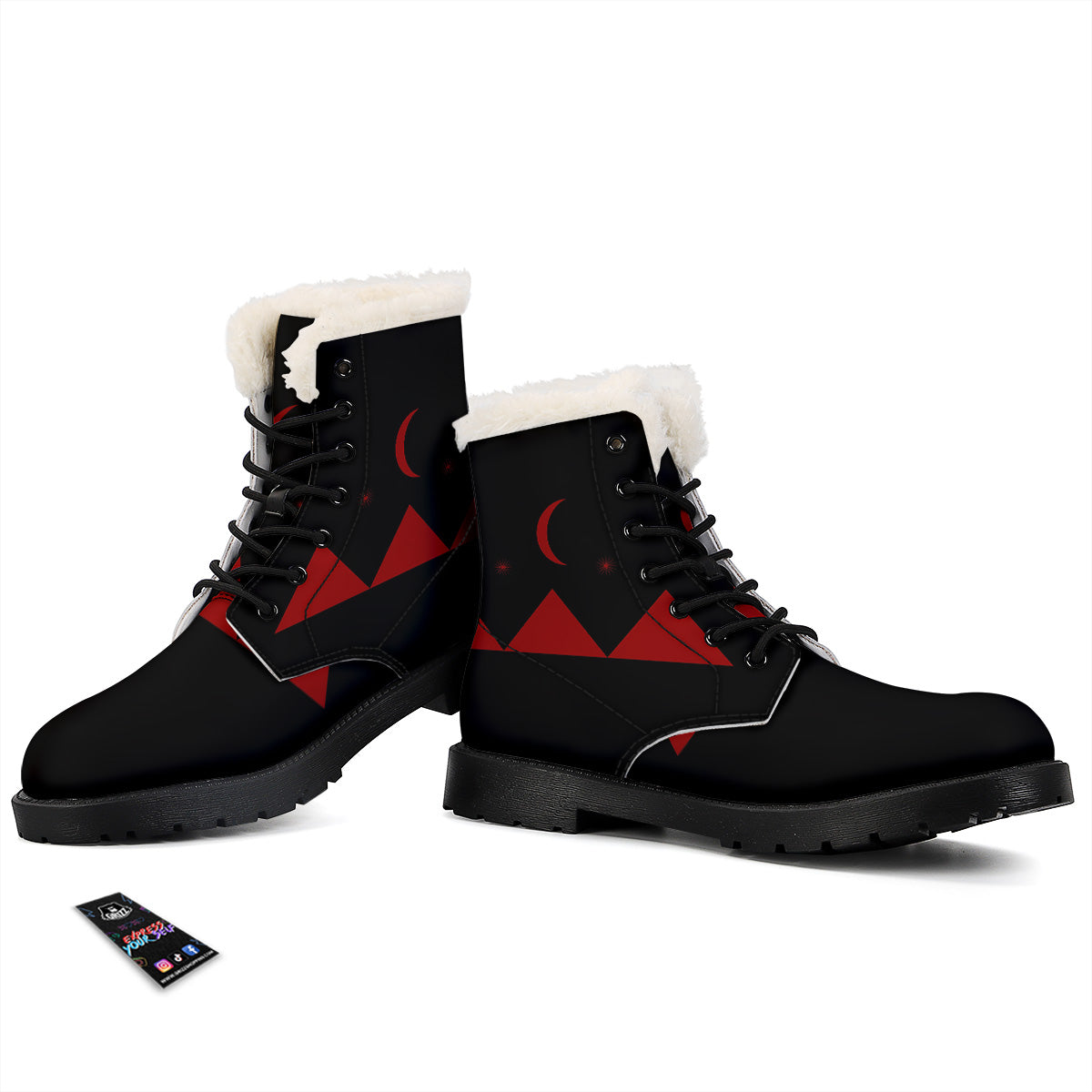 Pyramid Red Moon Print Winter Boots-grizzshop