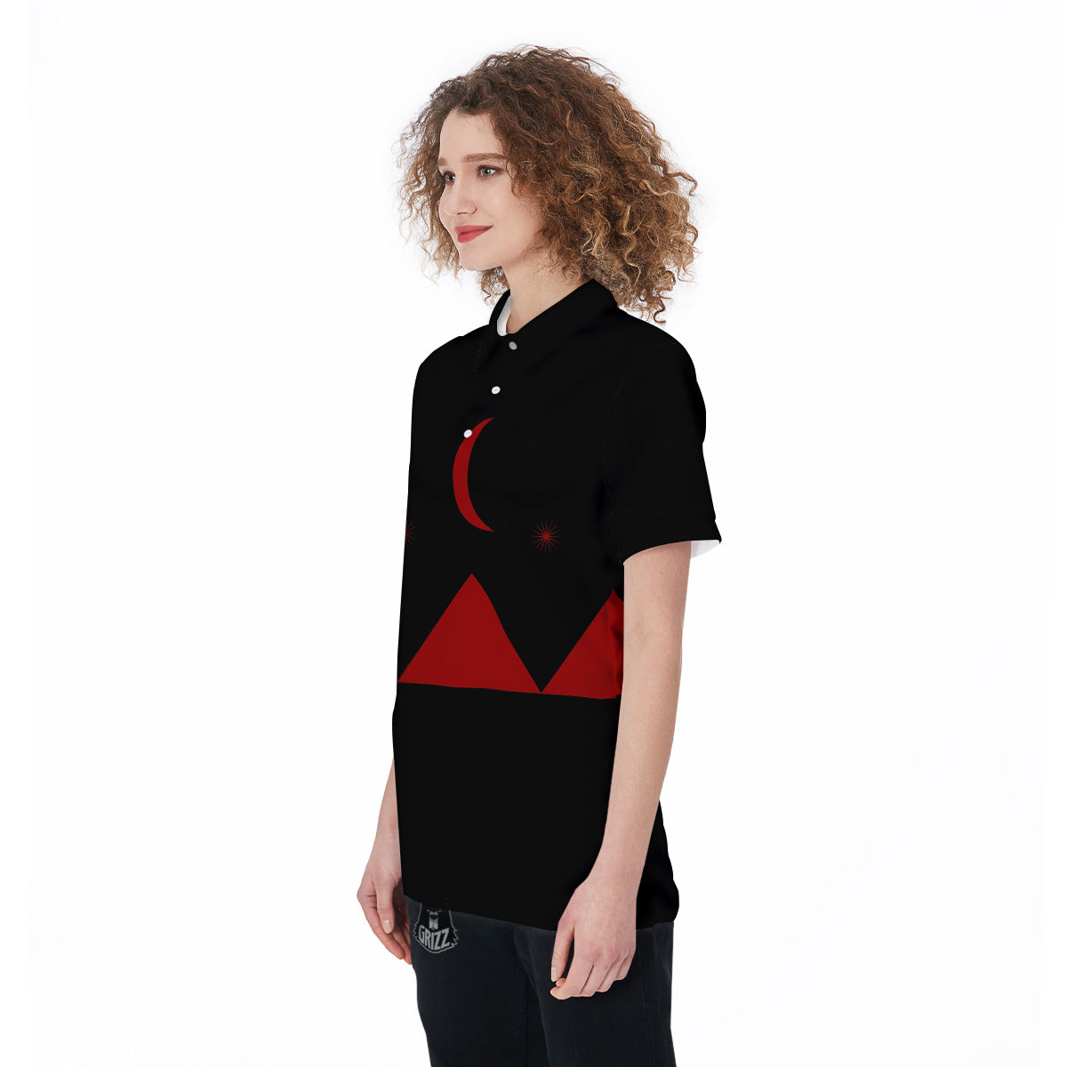 Pyramid Red Moon Print Women's Golf Shirts-grizzshop