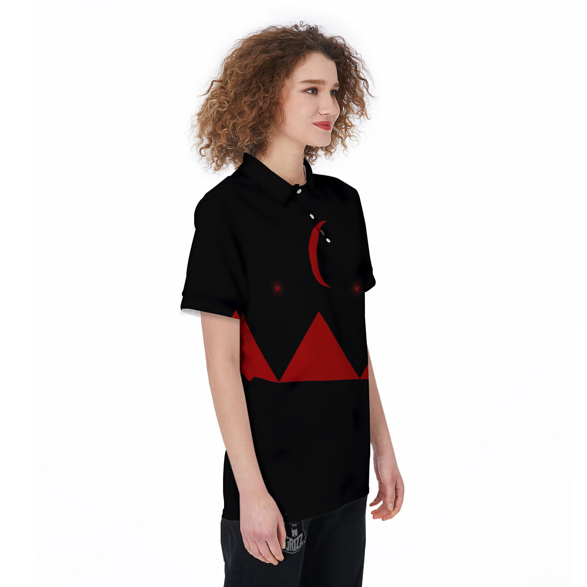 Pyramid Red Moon Print Women's Golf Shirts-grizzshop