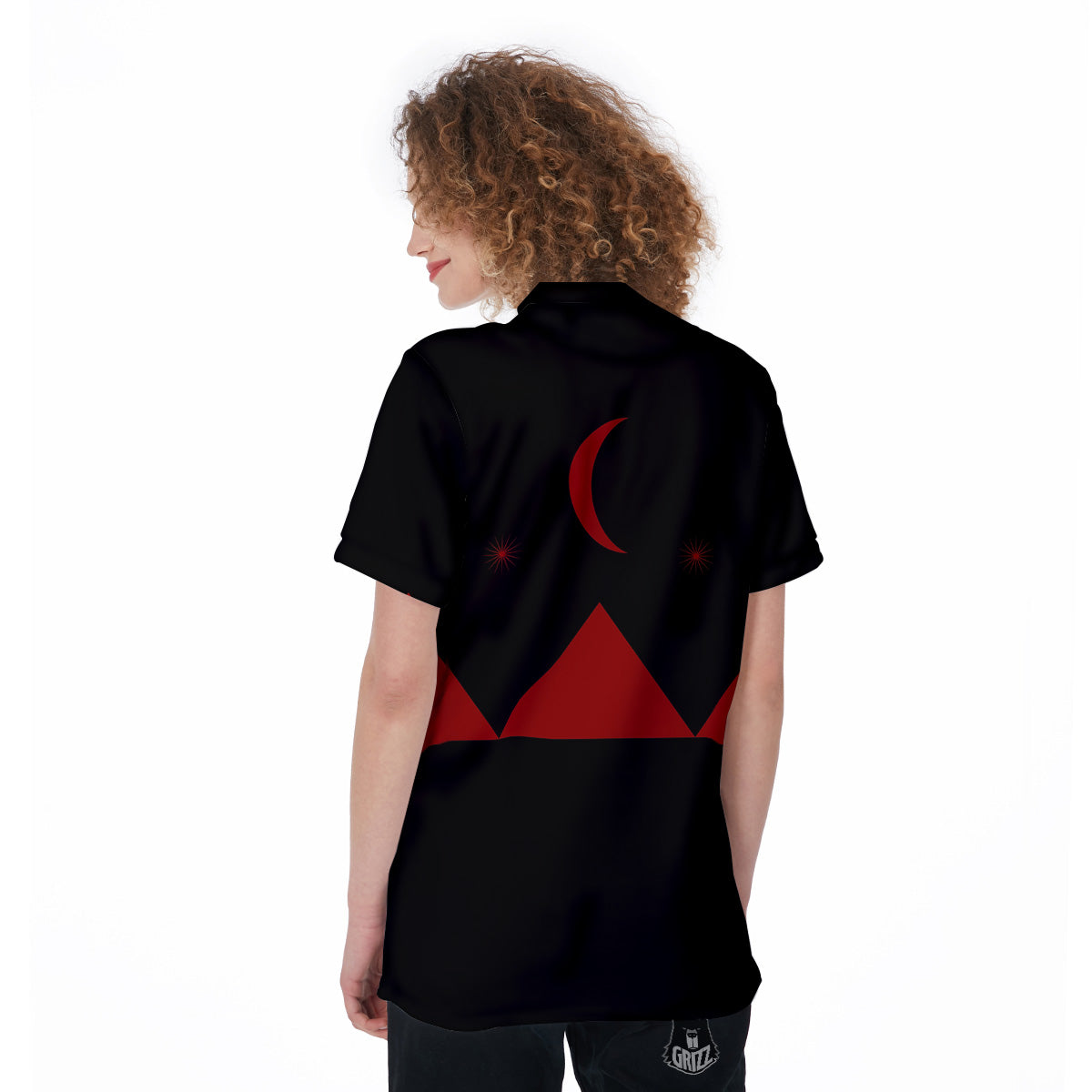 Pyramid Red Moon Print Women's Golf Shirts-grizzshop