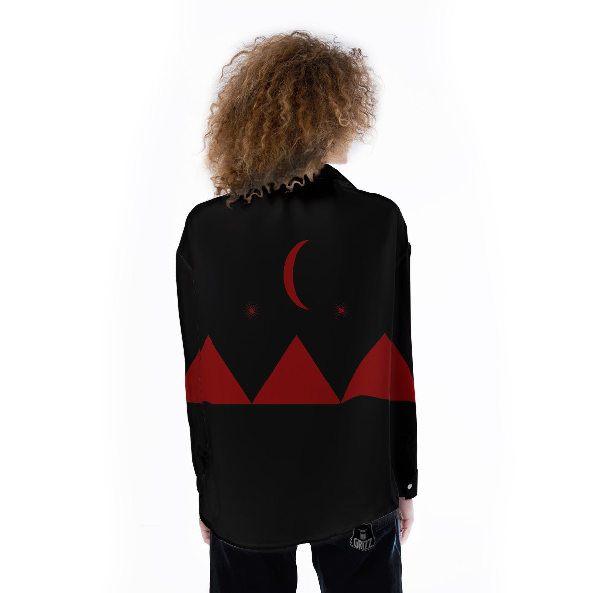 Pyramid Red Moon Print Women's Long Sleeve Shirts-grizzshop