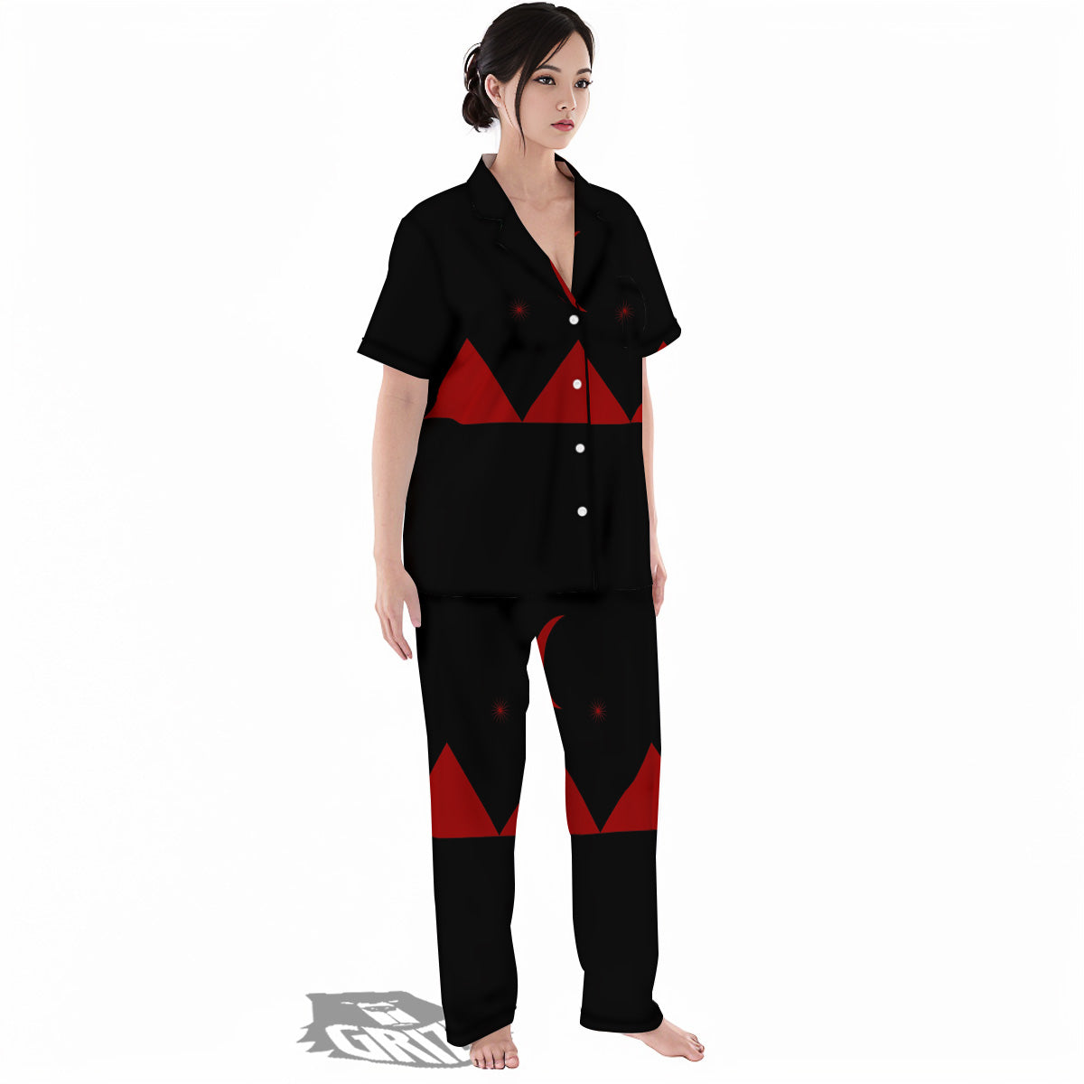 Pyramid Red Moon Print Women's Pajamas Set-grizzshop