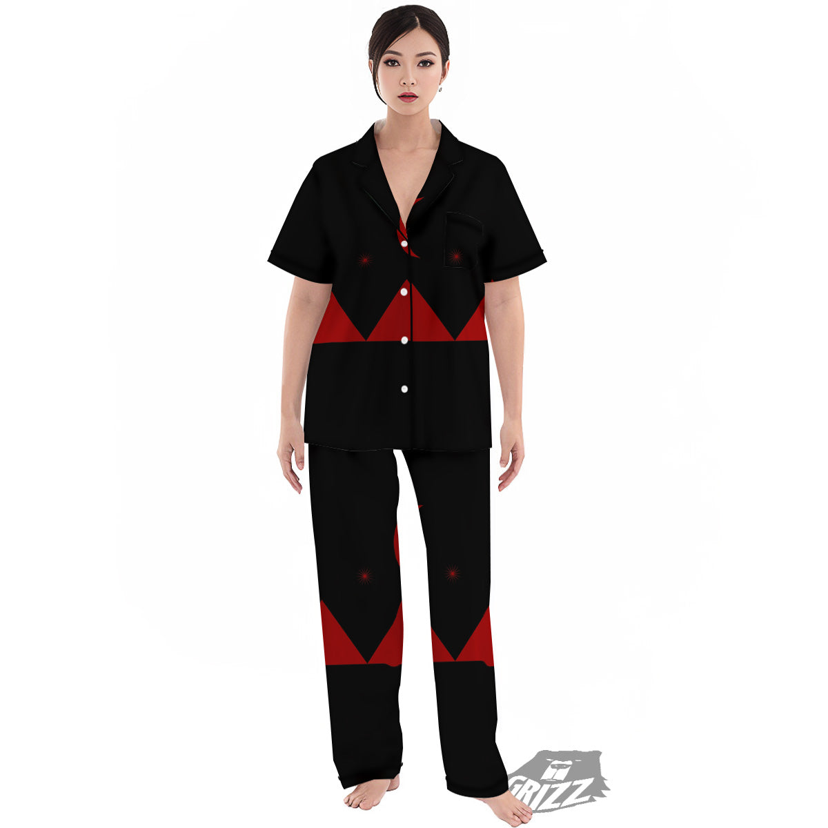 Pyramid Red Moon Print Women's Pajamas Set-grizzshop