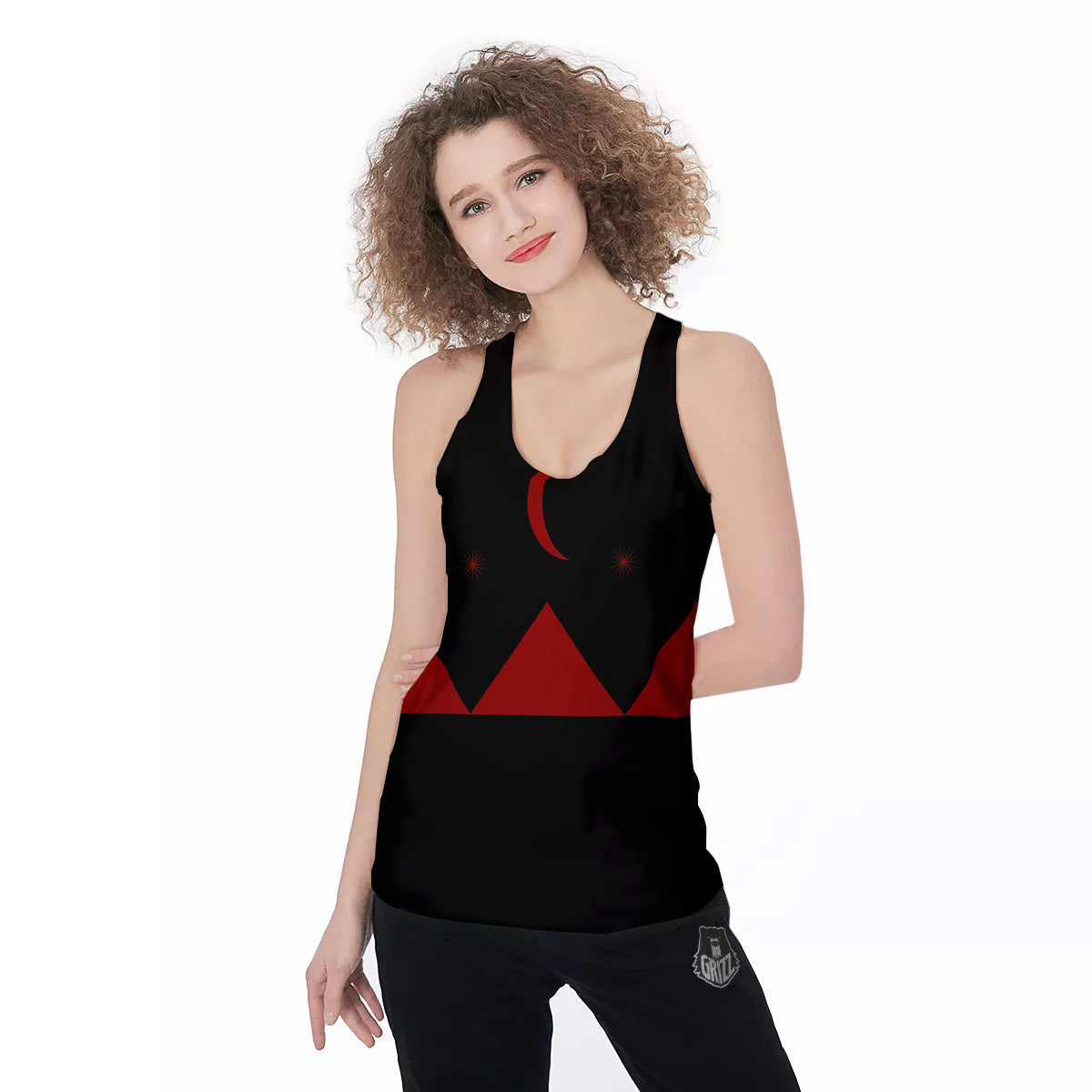 Pyramid Red Moon Print Women's Racerback Tank Top-grizzshop
