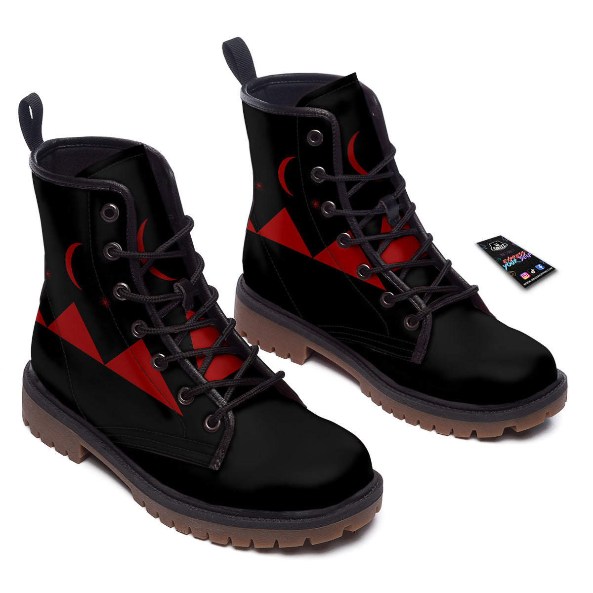 Pyramid Red Moon Print Work Boots-grizzshop