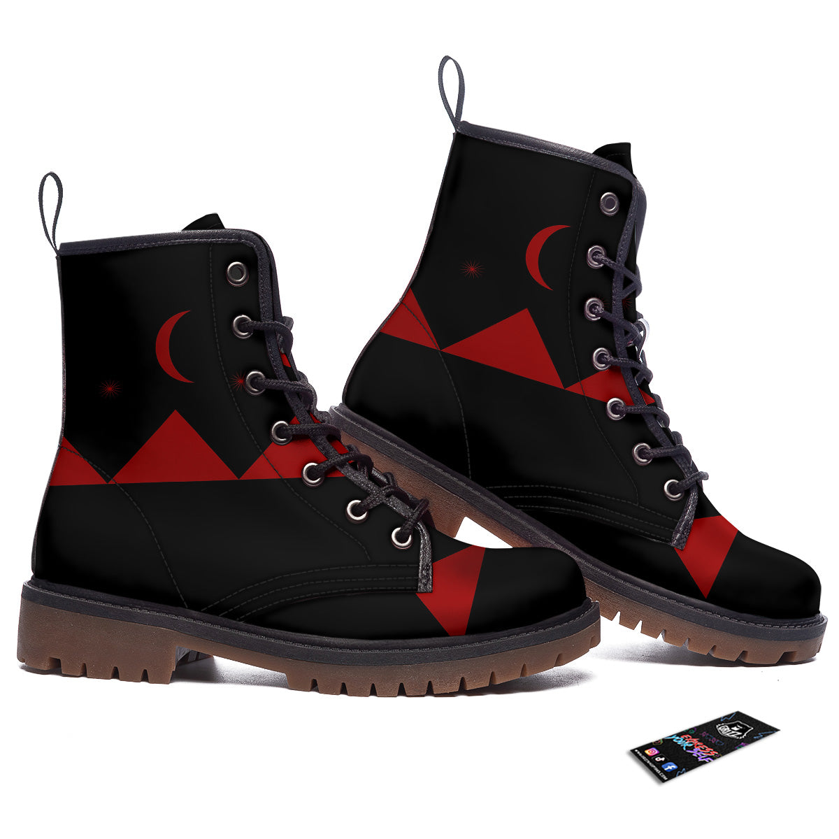 Pyramid Red Moon Print Work Boots-grizzshop