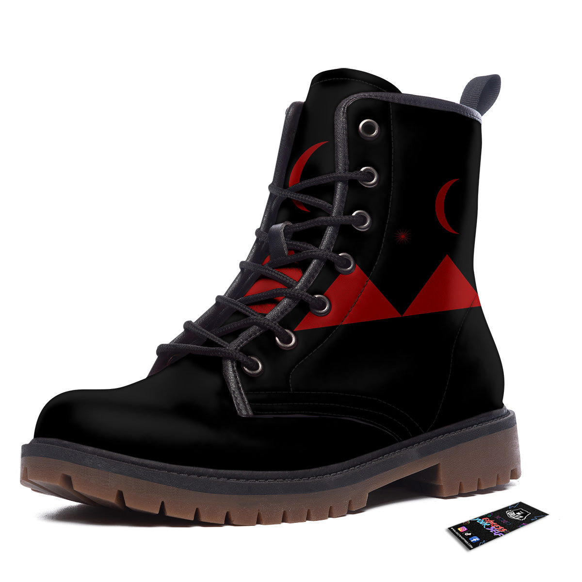 Pyramid Red Moon Print Work Boots-grizzshop