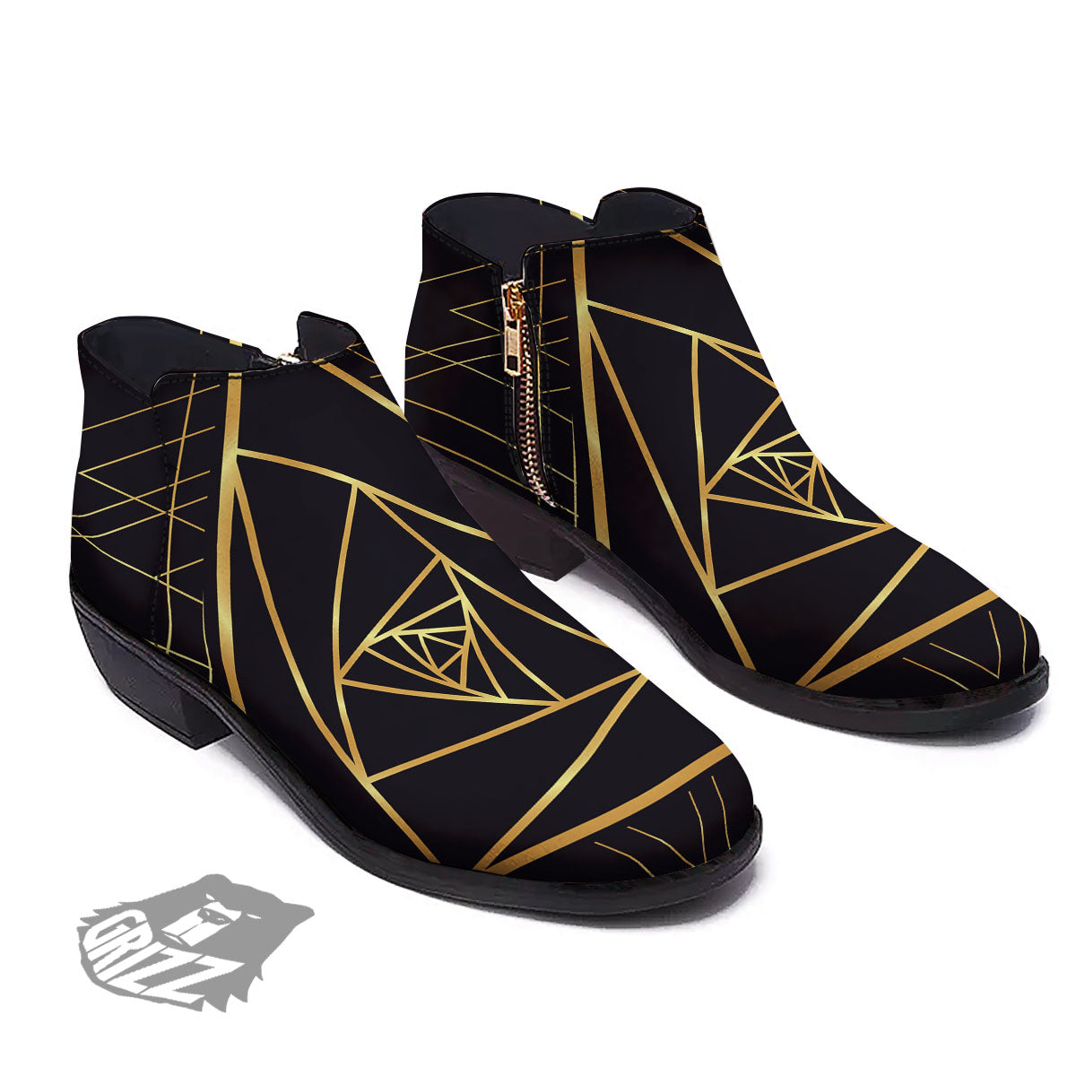 Pyramid Rose Print Ankle Boots-grizzshop