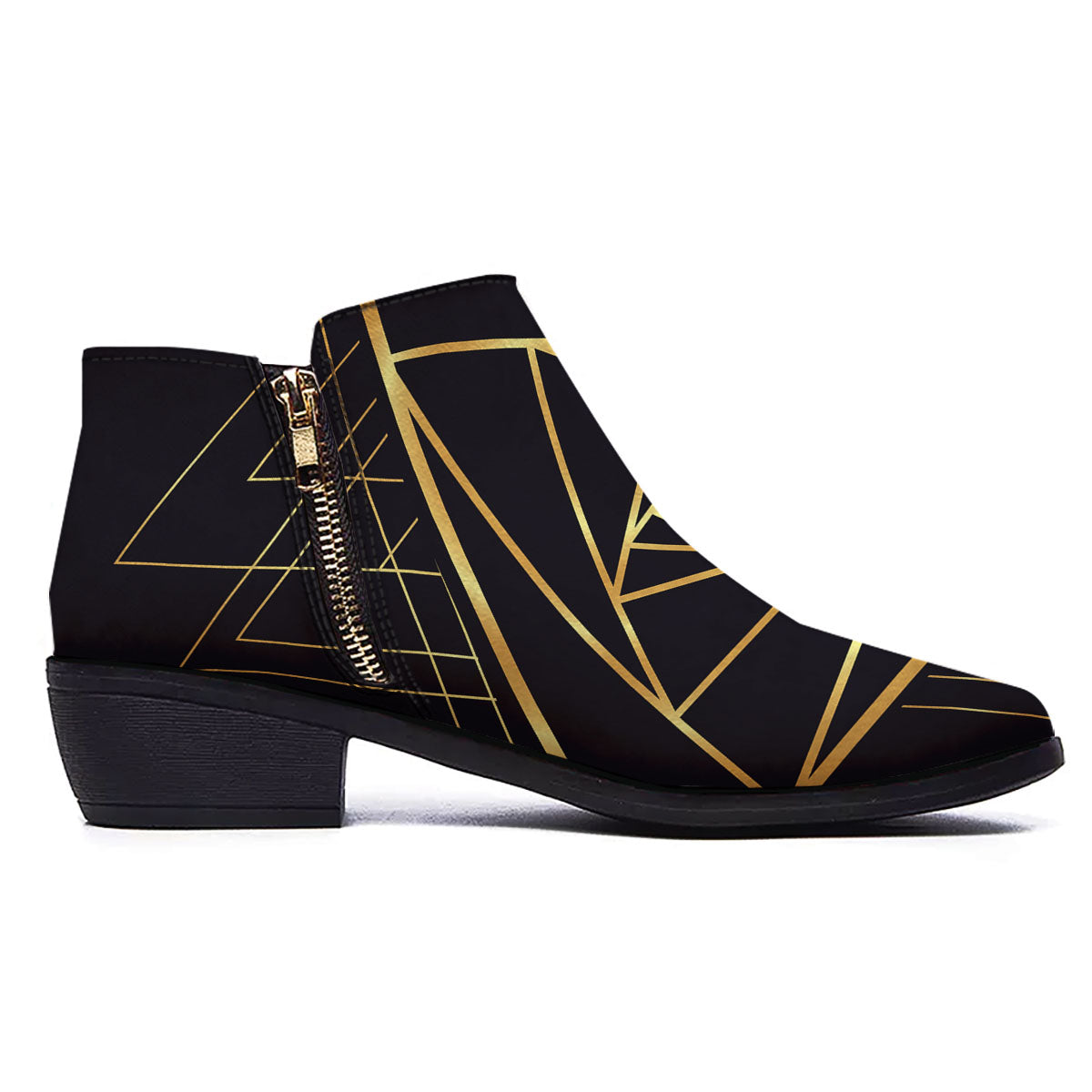 Pyramid Rose Print Ankle Boots-grizzshop