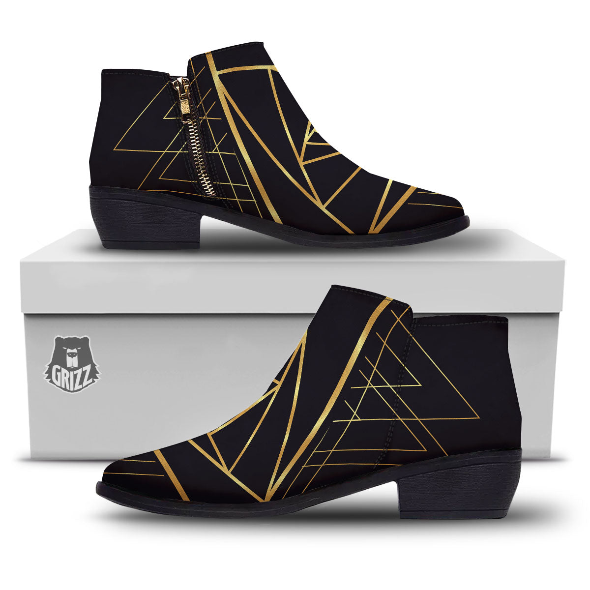 Pyramid Rose Print Ankle Boots-grizzshop