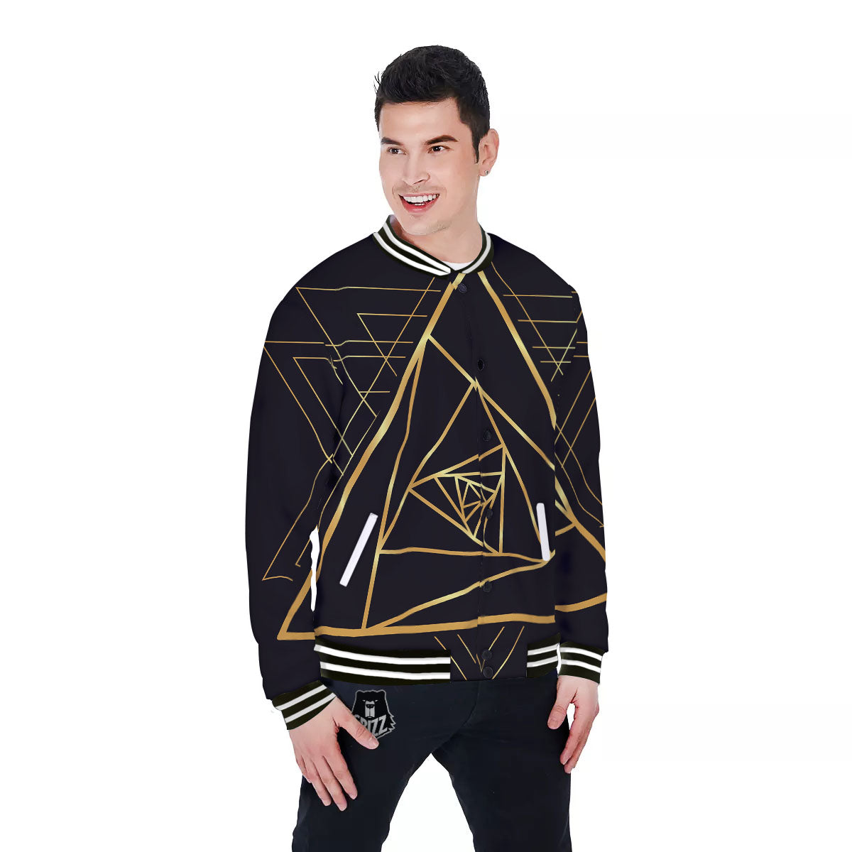 Pyramid Rose Print Baseball Jacket-grizzshop