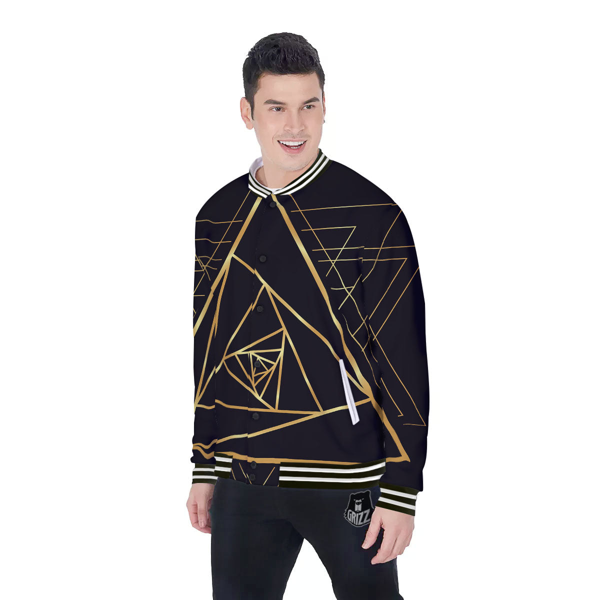 Pyramid Rose Print Baseball Jacket-grizzshop