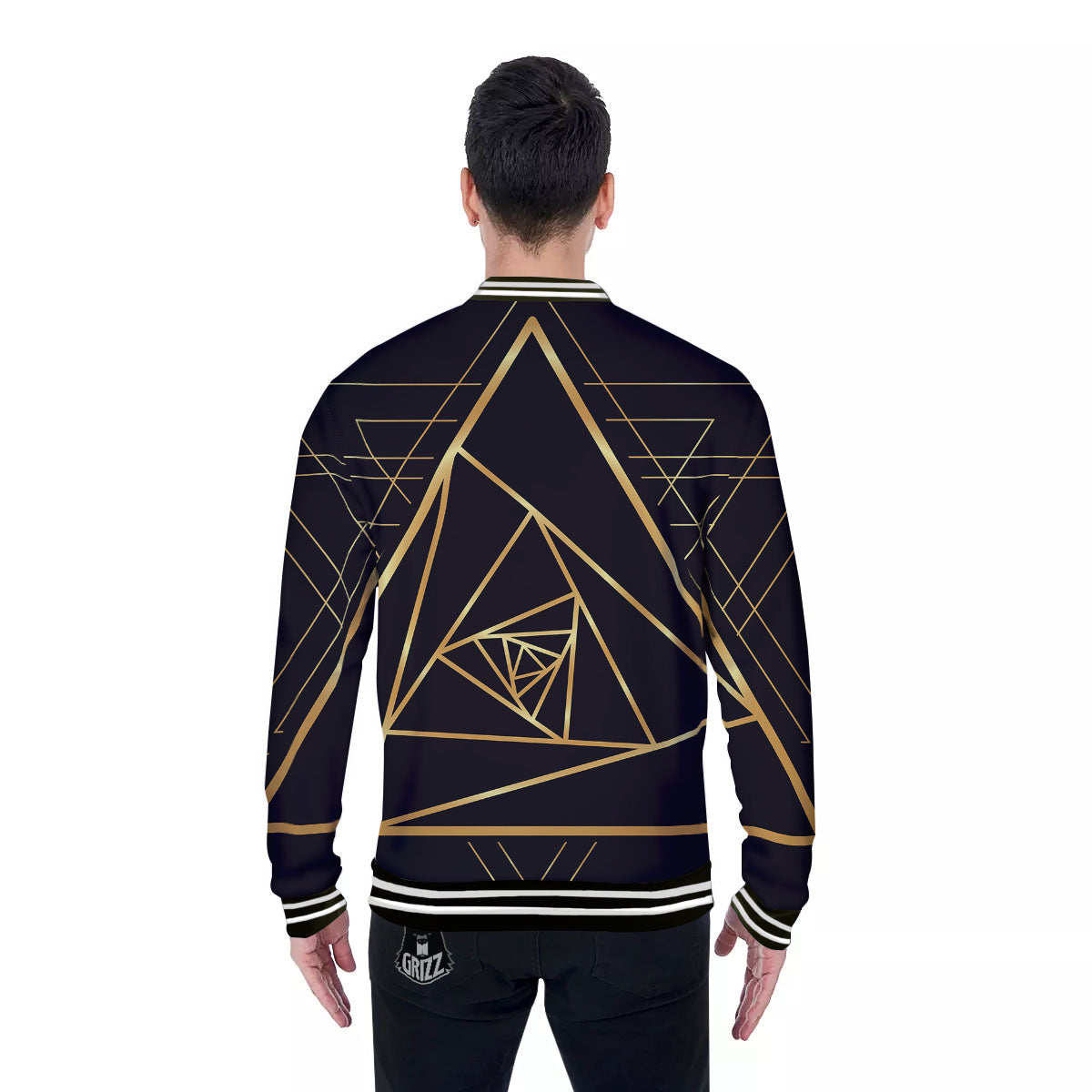 Pyramid Rose Print Baseball Jacket-grizzshop