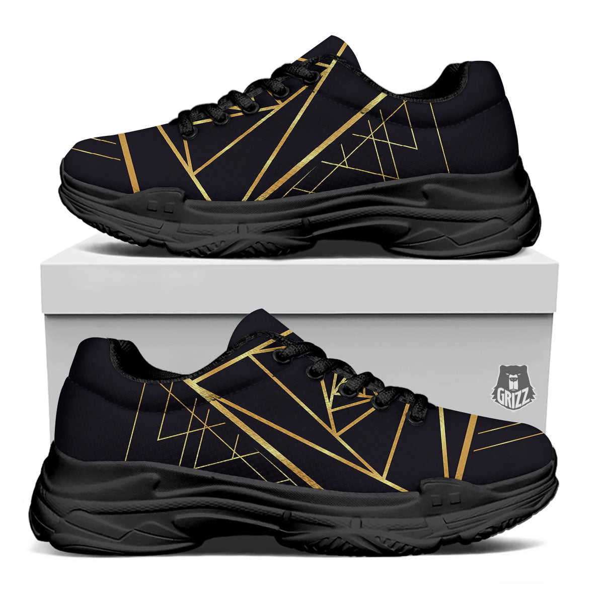 Pyramid Rose Print Black Chunky Shoes-grizzshop