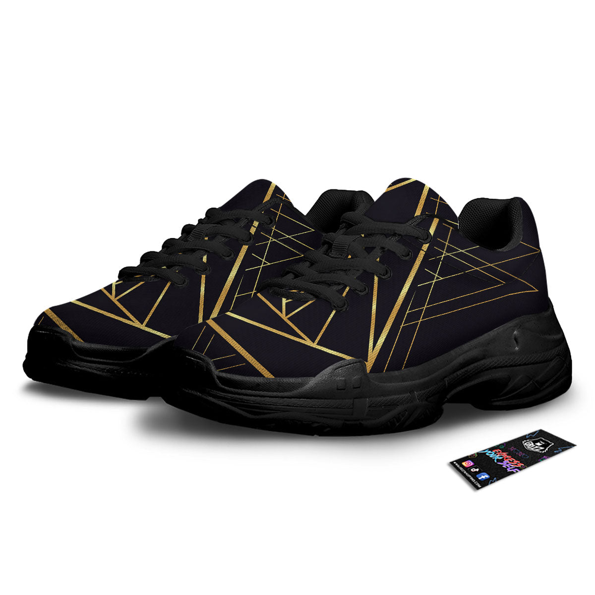 Pyramid Rose Print Black Chunky Shoes-grizzshop