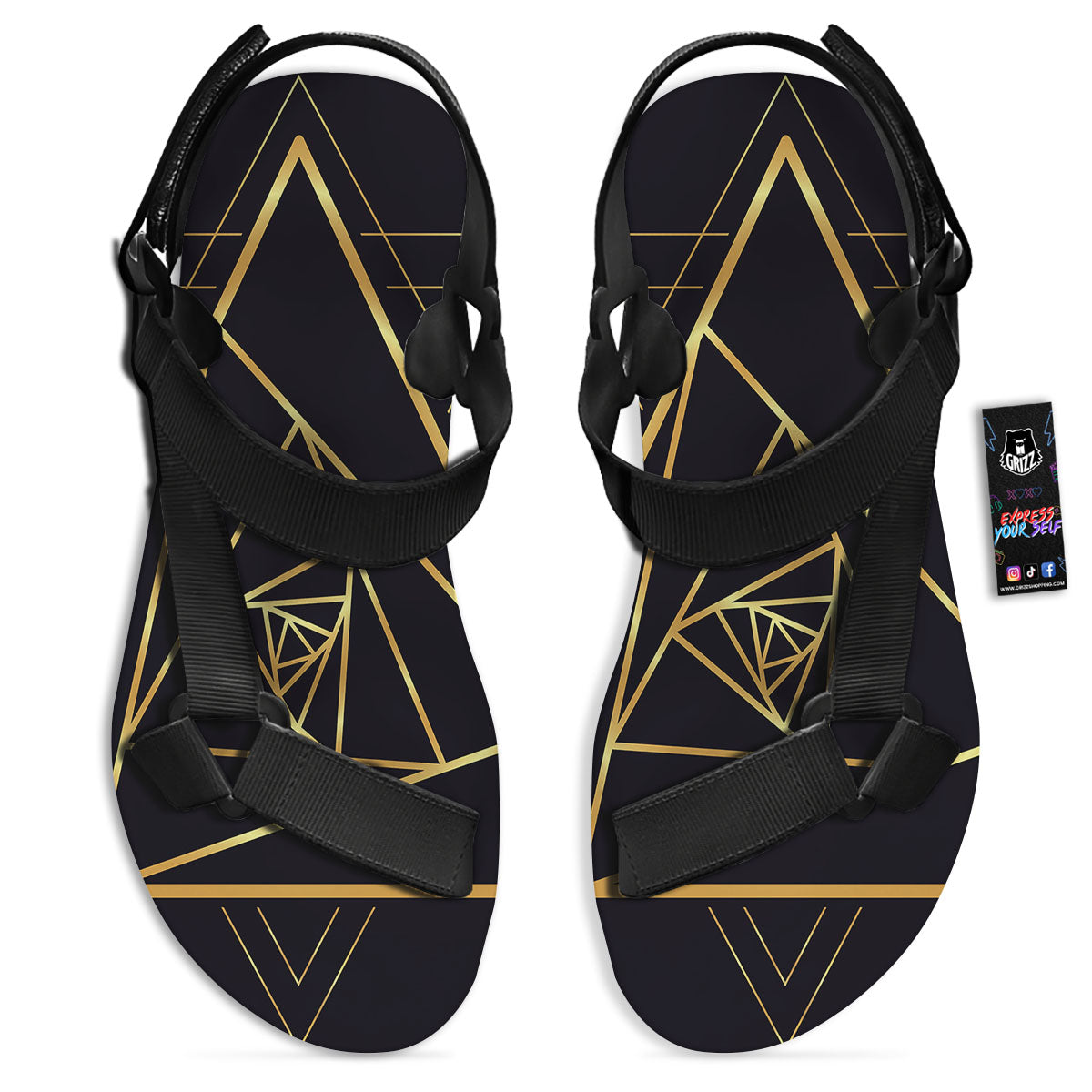 Pyramid Rose Print Black Open Toe Sandals-grizzshop