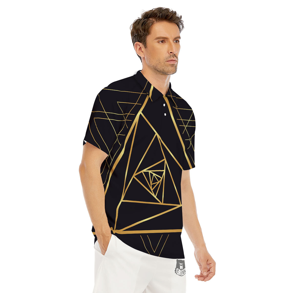 Pyramid Rose Print Men's Golf Shirts-grizzshop