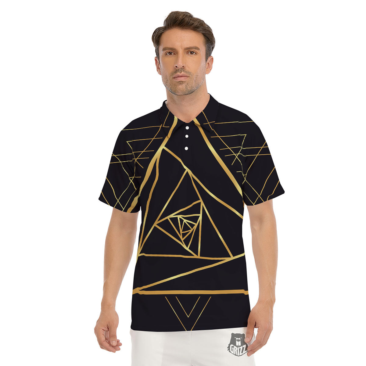 Pyramid Rose Print Men's Golf Shirts-grizzshop