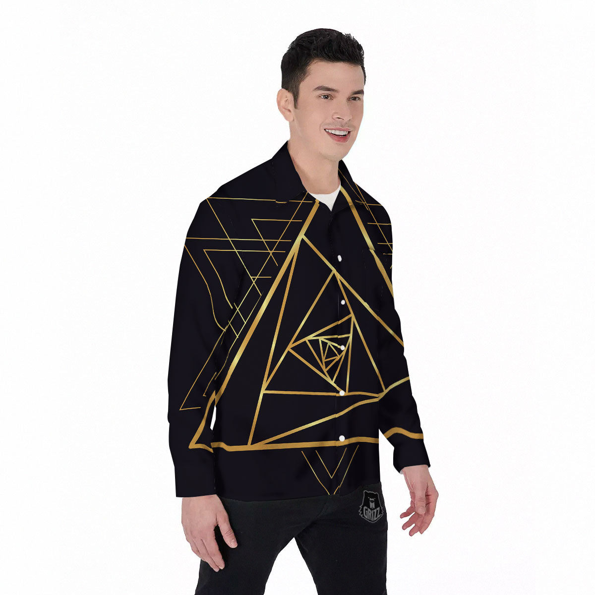 Pyramid Rose Print Men's Long Sleeve Shirts-grizzshop