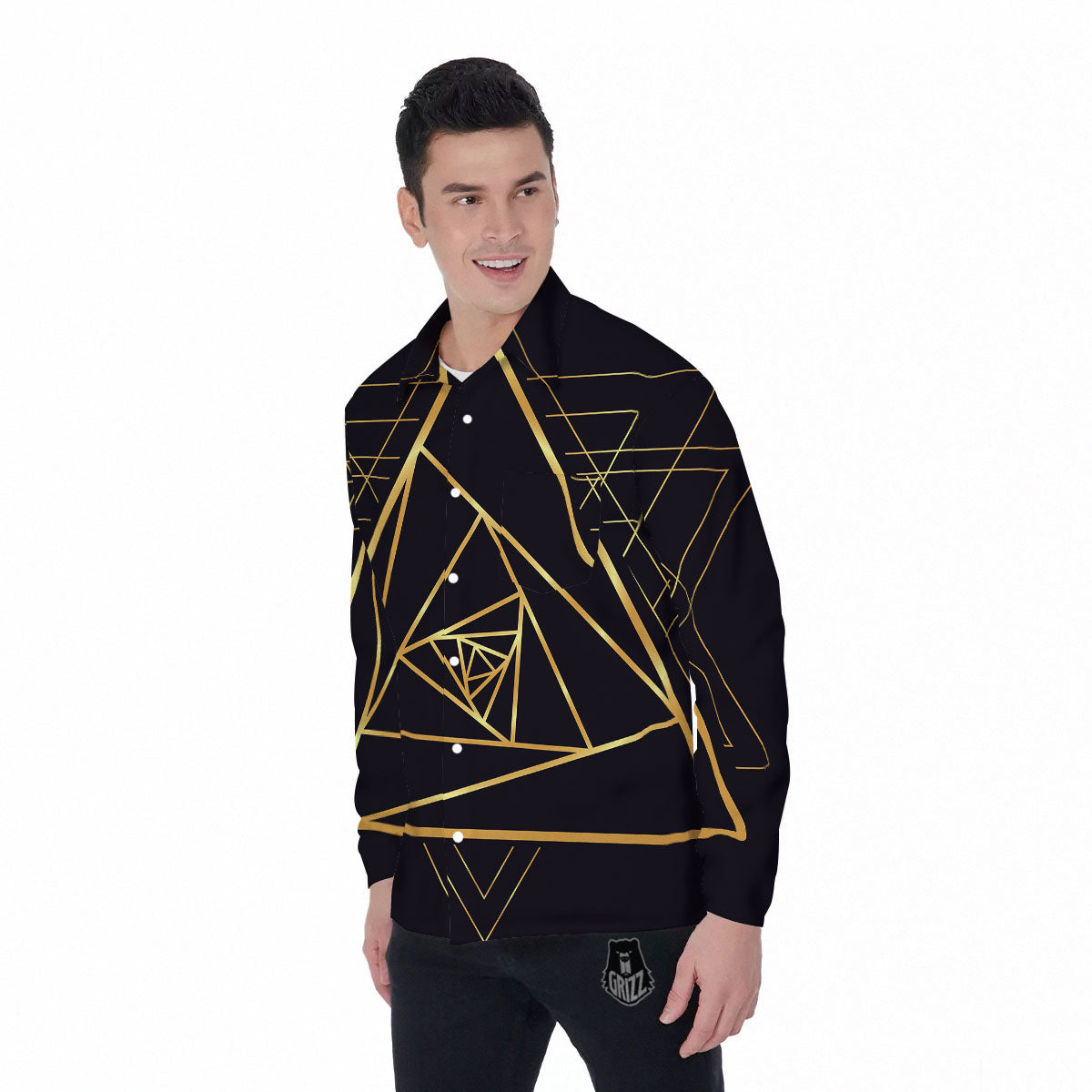 Pyramid Rose Print Men's Long Sleeve Shirts-grizzshop
