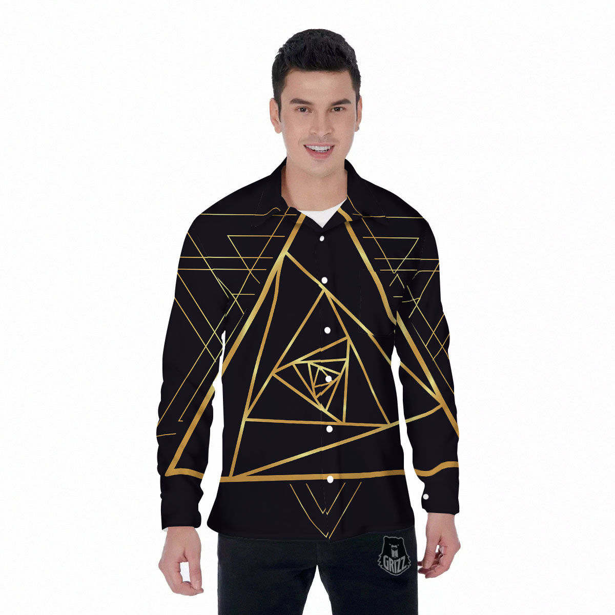 Pyramid Rose Print Men's Long Sleeve Shirts-grizzshop