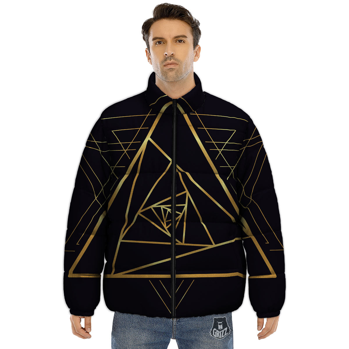 Pyramid Rose Print Puffer Jacket-grizzshop