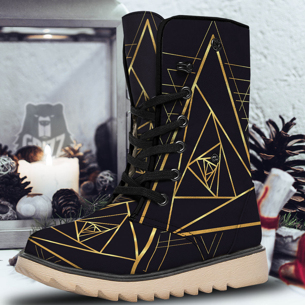 Pyramid Rose Print Snow Boots-grizzshop